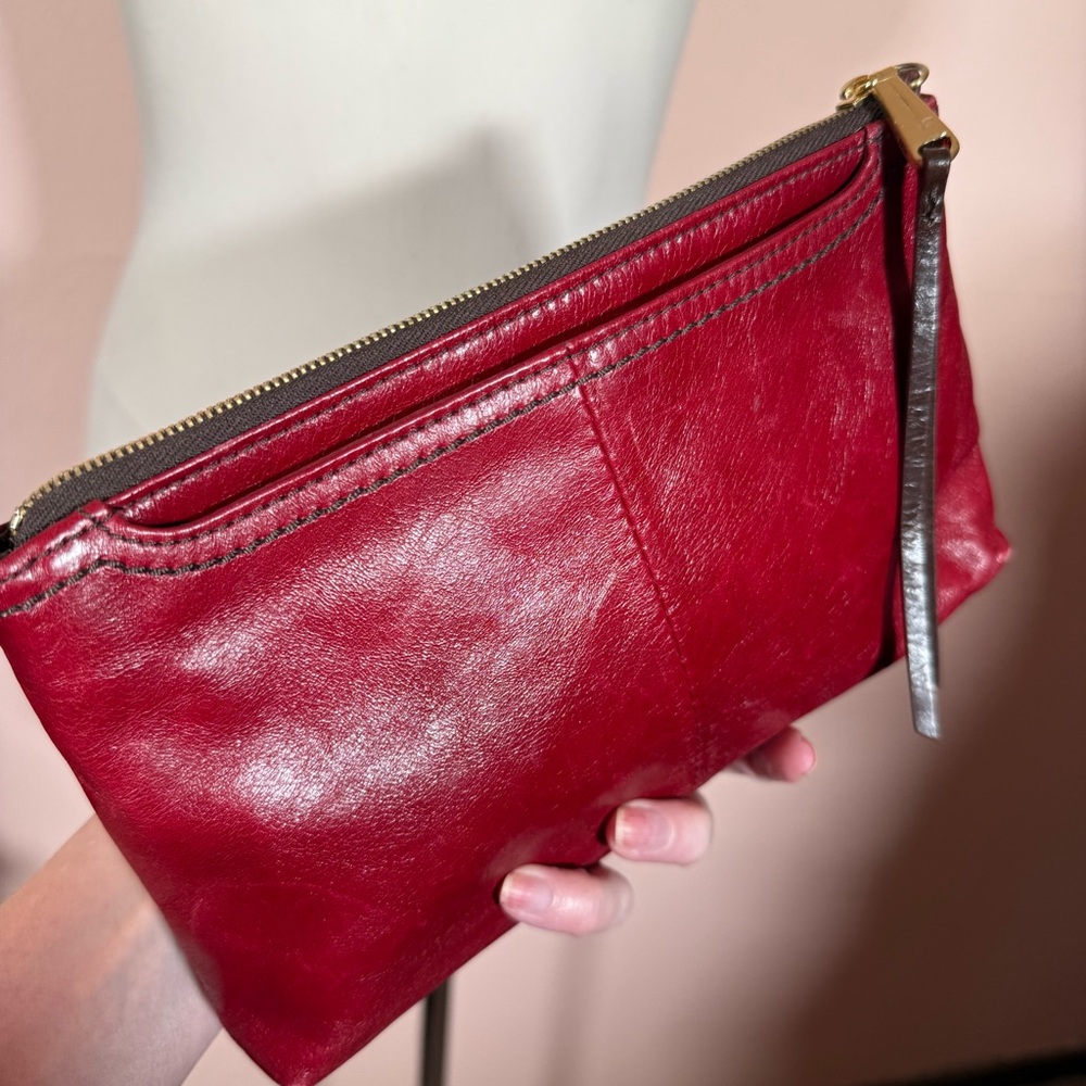 HOBO red leather zip top minimalist clutch southwestern - Picture 3 of 16